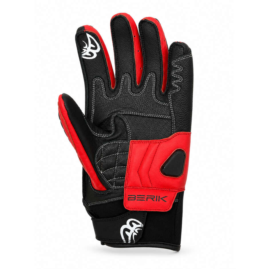 Berik 2.0 235320 Black Fluorescent Red Leather Motorcycle Gloves