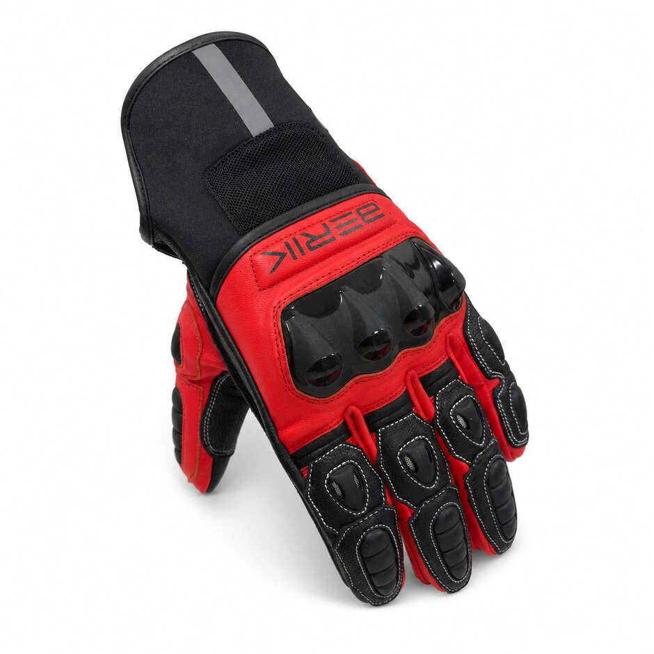 Berik 2.0 235320 Black Fluorescent Red Leather Motorcycle Gloves