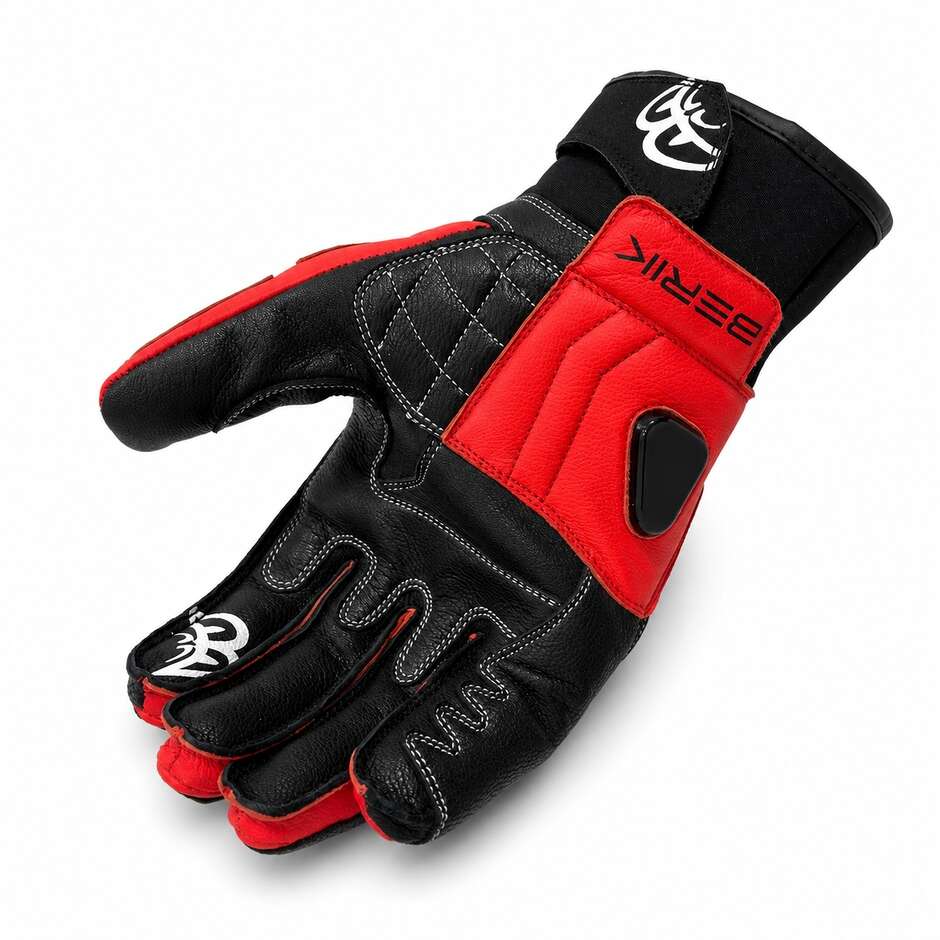 Berik 2.0 235320 Black Fluorescent Red Leather Motorcycle Gloves