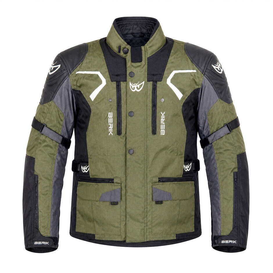 Berik 2.0 Adventure NJ-233309 Schwarze und grüne technische Motorradjacke