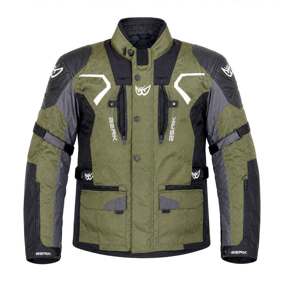 Berik 2.0 Adventure NJ-233309 Schwarze und grüne technische Motorradjacke