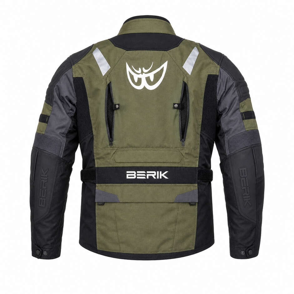 Berik 2.0 Adventure NJ-233309 Schwarze und grüne technische Motorradjacke