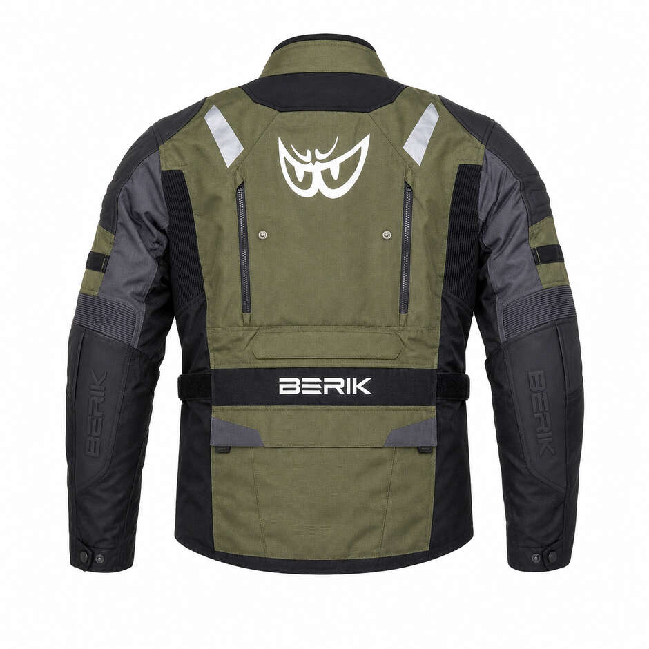 Berik 2.0 Adventure NJ-233309 Schwarze und grüne technische Motorradjacke