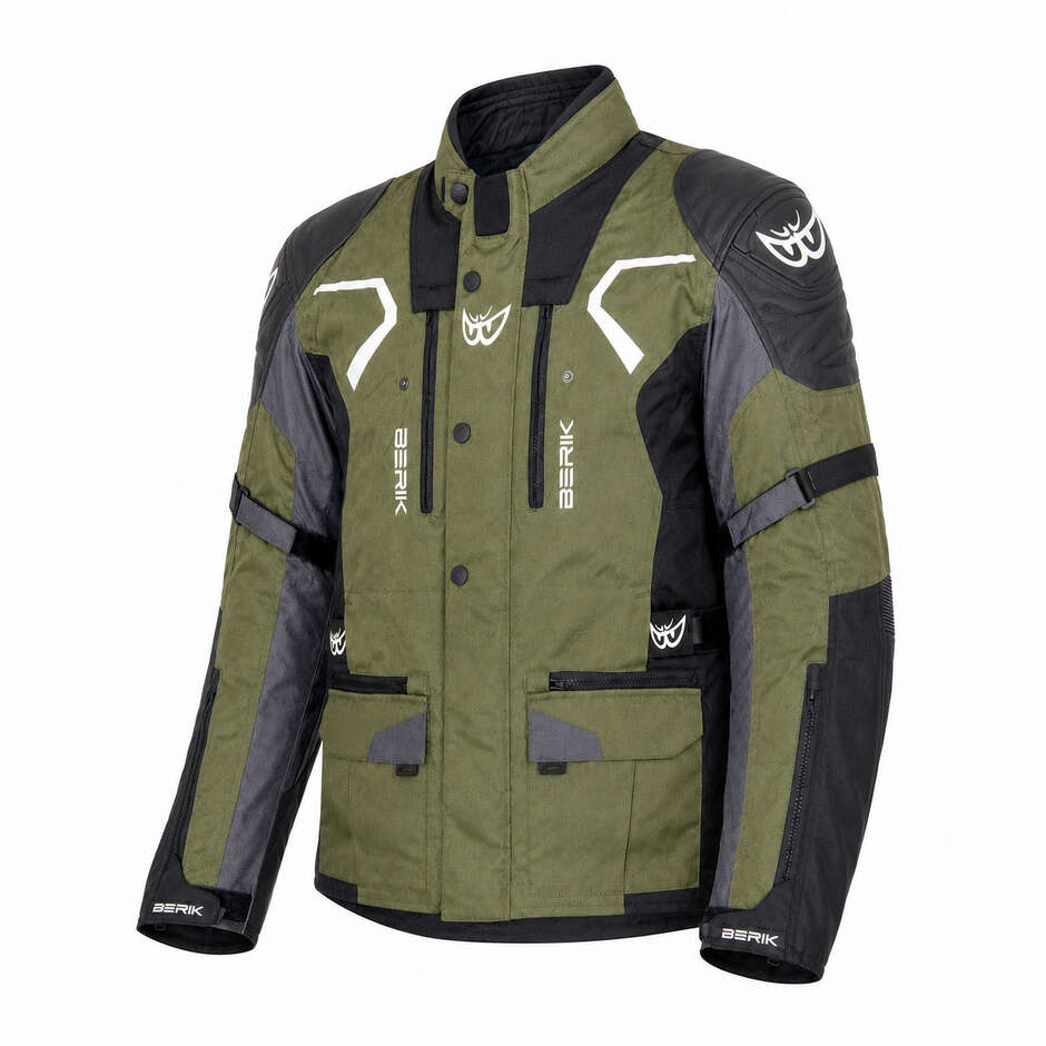 Berik 2.0 Adventure NJ-233309 Schwarze und grüne technische Motorradjacke