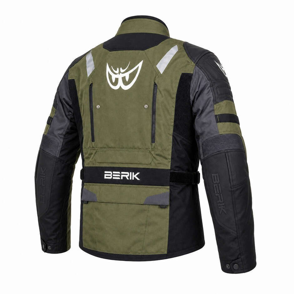 Berik 2.0 Adventure NJ-233309 Schwarze und grüne technische Motorradjacke