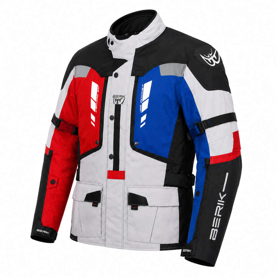 Berik 2.0 Adventure Nj-253328-BL Technical Motorcycle Jacket Black White Red Fluorescent Blue