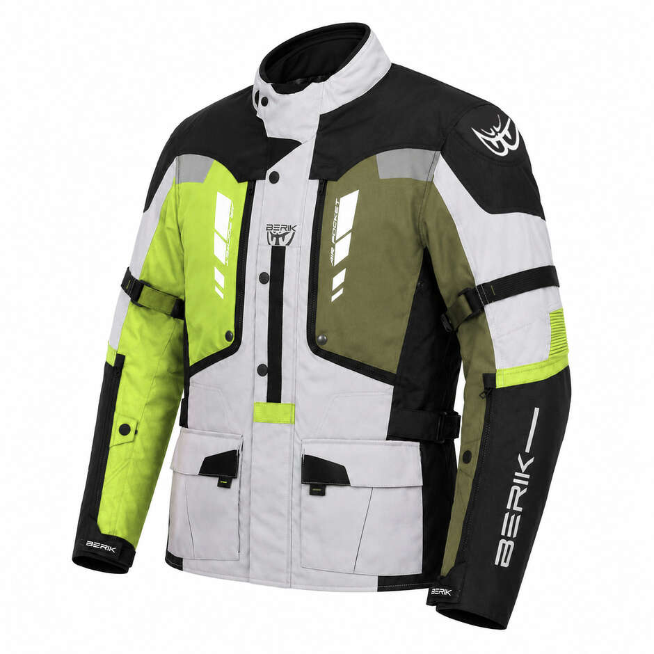 Berik 2.0 Adventure Nj-253328-BL Technical Motorcycle Jacket Black White Red Yellow Fluorescent Green