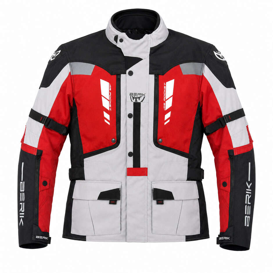 Berik 2.0 Adventure NJ-253328 Technische Motorradjacke Schwarz Weiß Rot Fluoreszierend