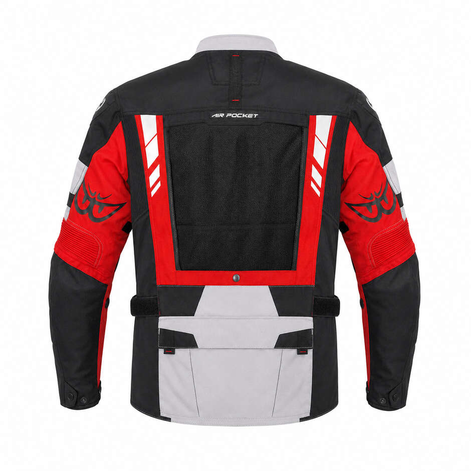 Berik 2.0 Adventure NJ-253328 Technische Motorradjacke Schwarz Weiß Rot Fluoreszierend