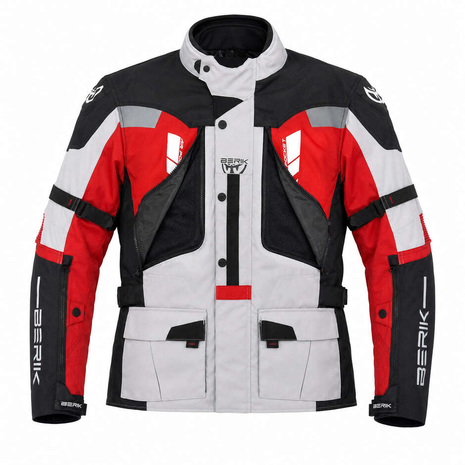Berik 2.0 Adventure NJ-253328 Technische Motorradjacke Schwarz Weiß Rot Fluoreszierend