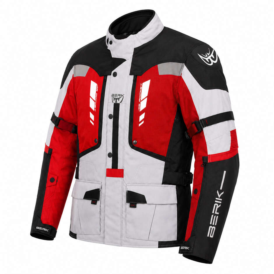 Berik 2.0 Adventure NJ-253328 Technische Motorradjacke Schwarz Weiß Rot Fluoreszierend