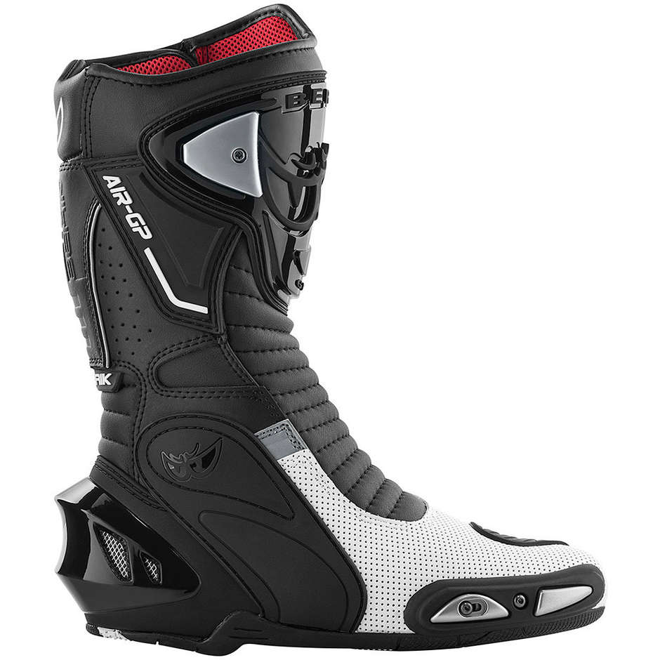 Berik 2.0 Cartagena Air Bottes de moto de course en cuir noir blanc