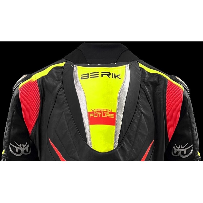 Berik 2.0 Full Motorcycle Suit In Kangaroo Leather LS1 9059 Black Red Yellow Fluo