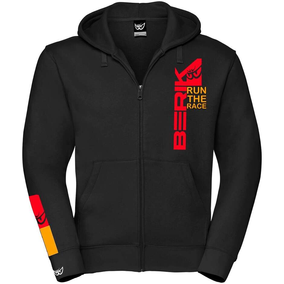 Berik 2.0 Hoodie mit Doppelreißverschluss, schwarz bedruckt mit rot-orangefarbenem Logo