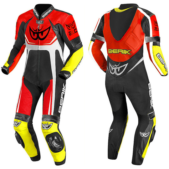 Berik 2.0 Kangaroo Kangaroo Racing Full Leather Motorcycle Jumpsuit 1pc. Fluo red