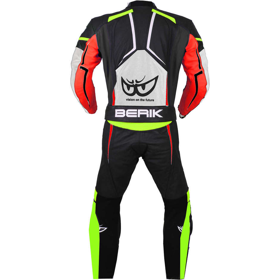 Berik 2.0 Leather Divisible Motorcycle Suit Ls2-9112 EVO Black Yellow Fluo Red White