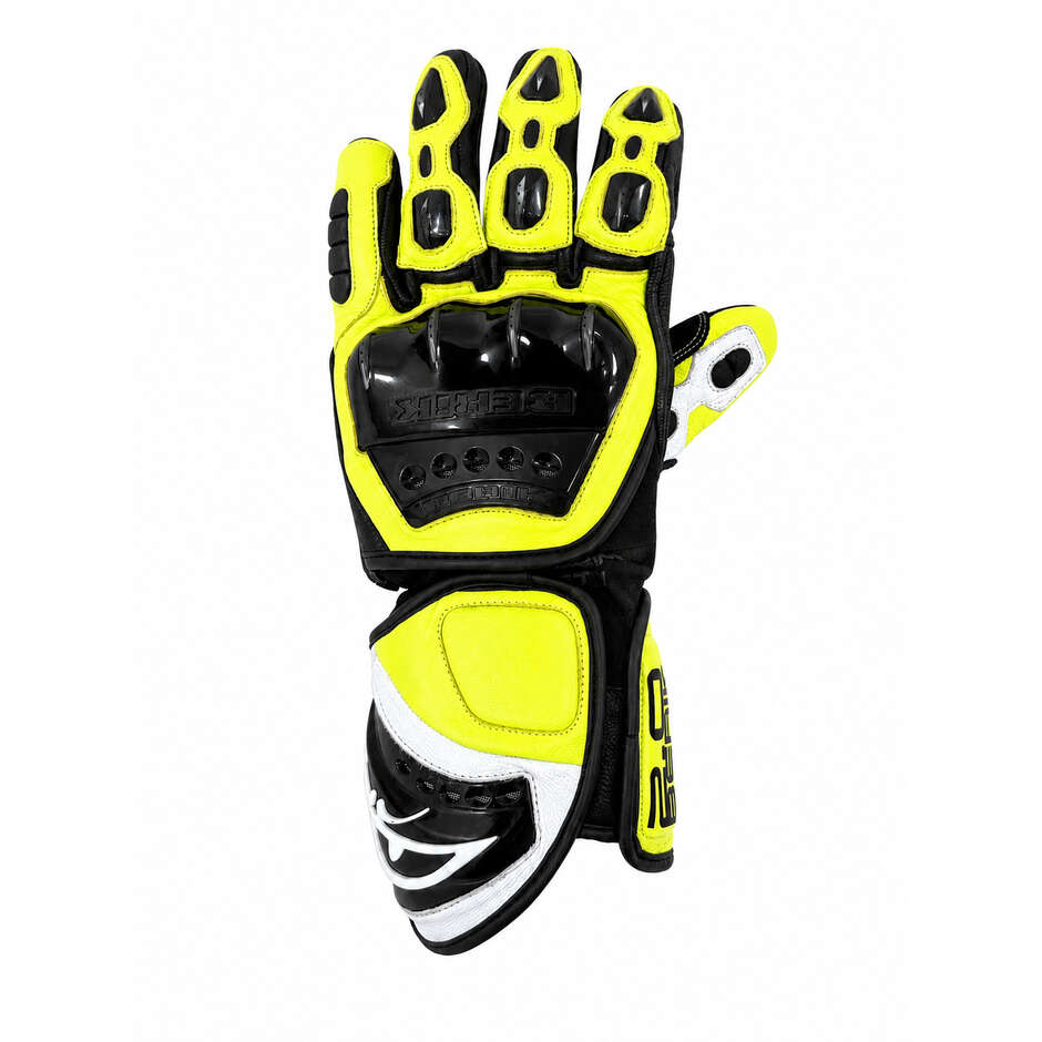 Berik 2.0 Leather Racing Motorcycle Gloves G-10397 Misano Black White Fluo Yellow