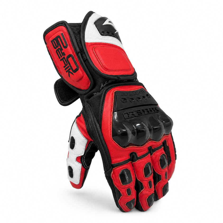 Berik 2.0 Leather Racing Motorcycle Gloves G-10397 Misano Black White Red Fluo