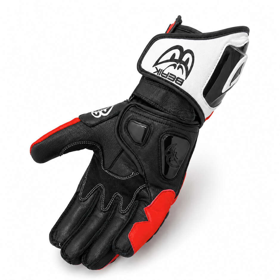 Berik 2.0 Leather Racing Motorcycle Gloves G-10397 Misano Black White Red Fluo