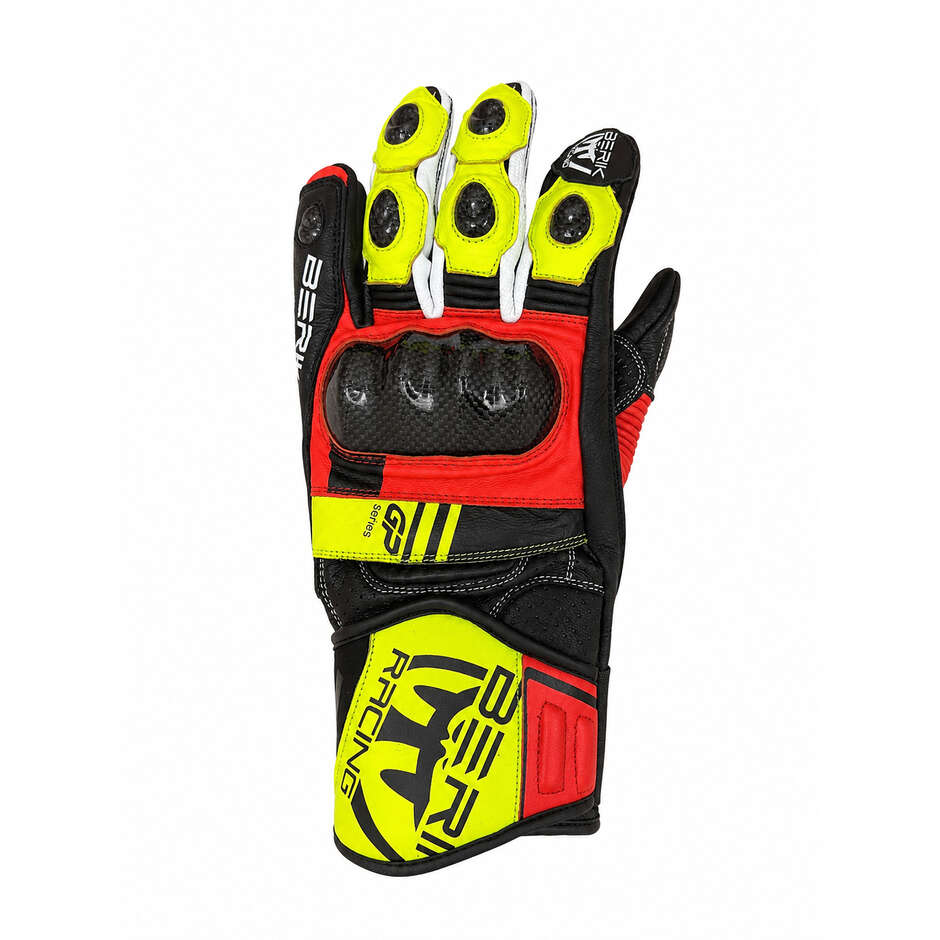 Berik 2.0 Leather Racing Motorcycle Gloves G-195112FRGp Series Black White Red Yellow