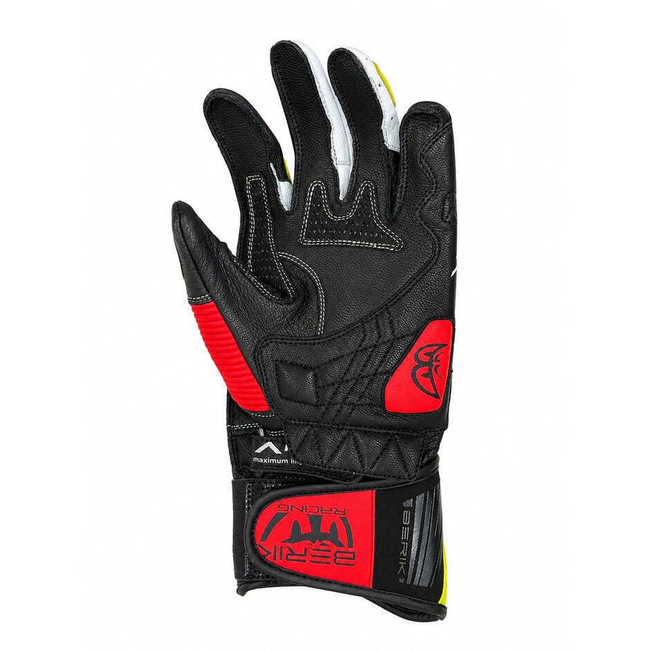 Berik 2.0 Leather Racing Motorcycle Gloves G-195112FRGp Series Black White Red Yellow
