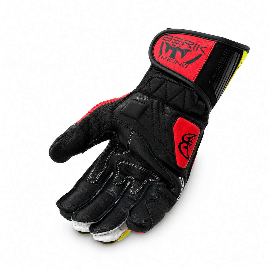 Berik 2.0 Leather Racing Motorcycle Gloves G-195112FRGp Series Black White Red Yellow
