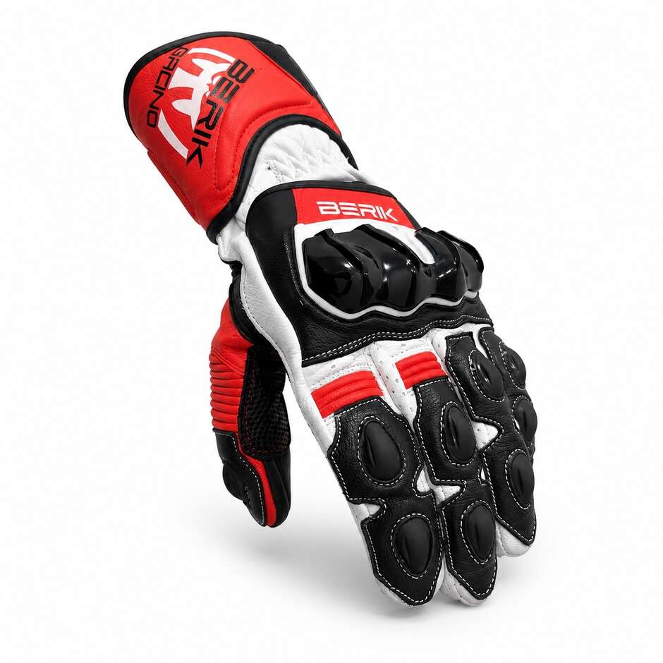 Berik 2.0 Leather Racing Motorcycle Gloves G-235107 Black Red Fluo White