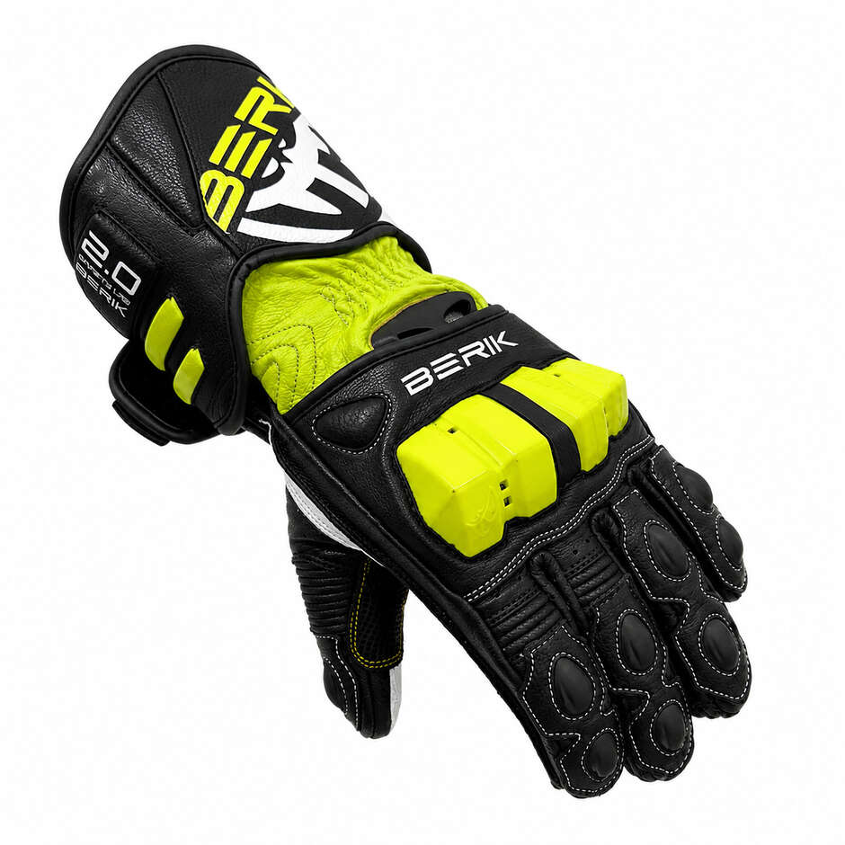 Berik 2.0 Leather Racing Motorcycle Gloves G-255106 Black Fluorescent Yellow