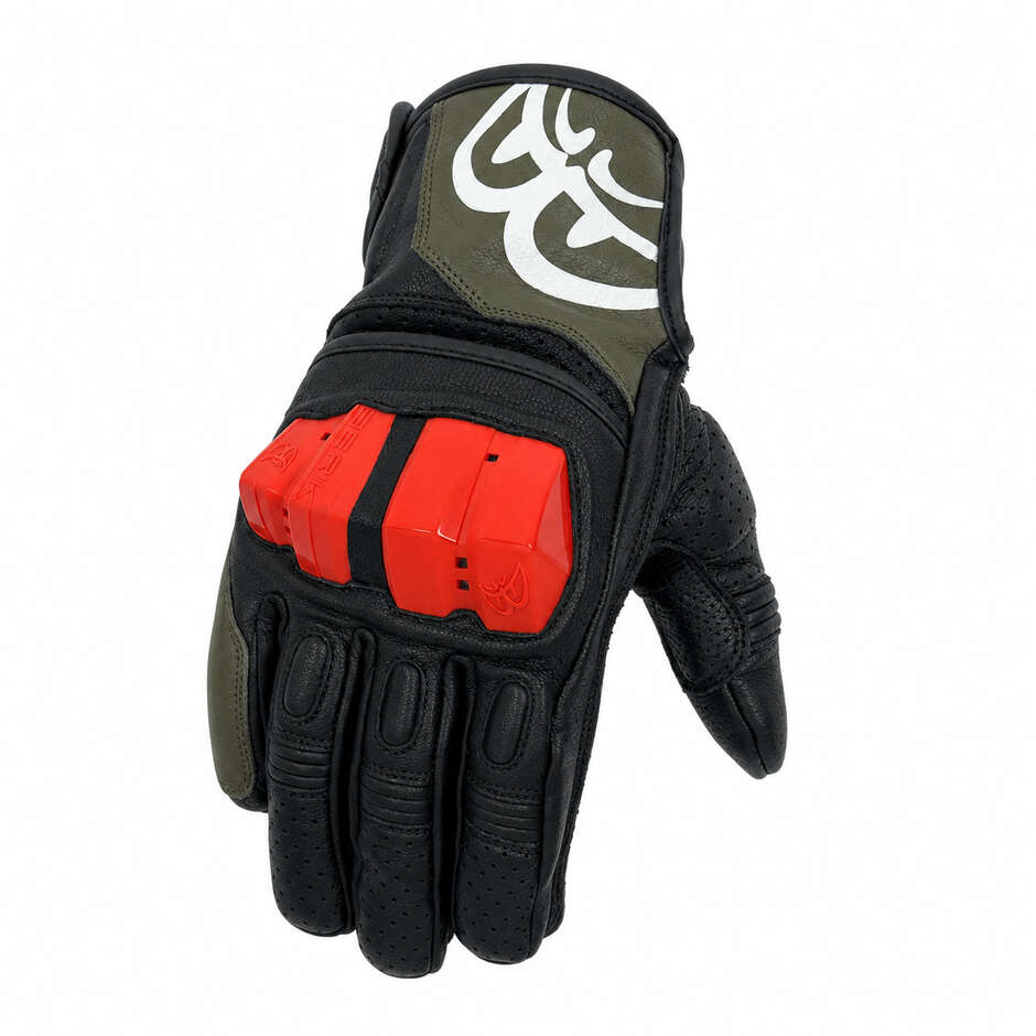 Berik 2.0 Leder-Motorradhandschuhe G-255101 Schwarz Weiß Fluoreszierendes Rot