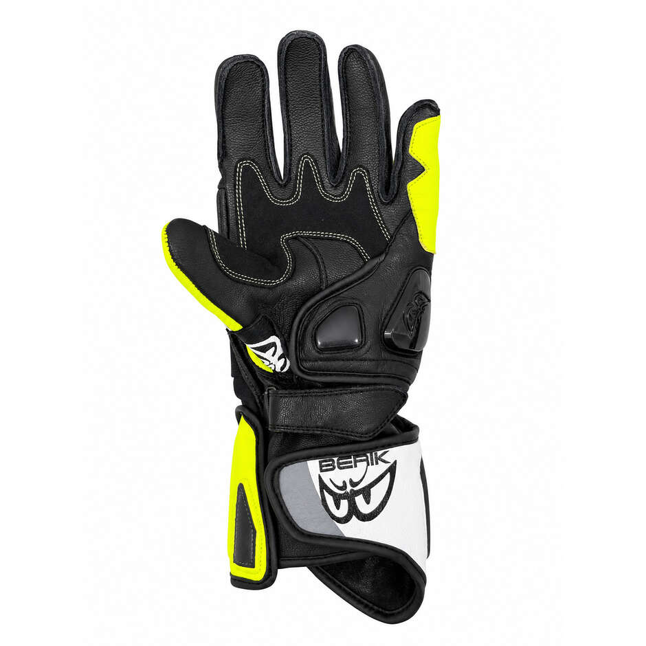 Berik 2.0 Leder-Rennmotorradhandschuhe G-10397 Misano Schwarz Weiß Neongelb