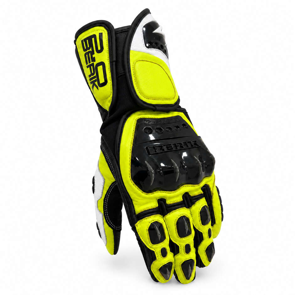 Berik 2.0 Leder-Rennmotorradhandschuhe G-10397 Misano Schwarz Weiß Neongelb