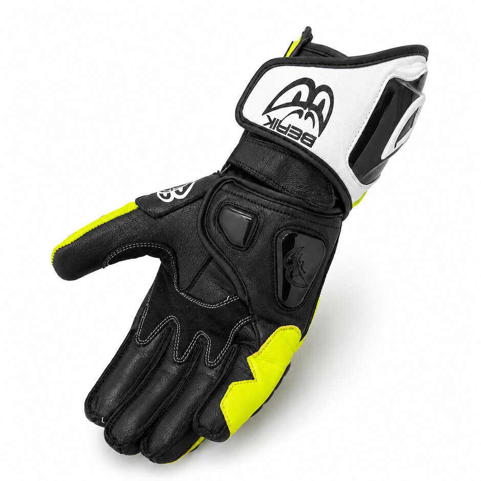 Berik 2.0 Leder-Rennmotorradhandschuhe G-10397 Misano Schwarz Weiß Neongelb