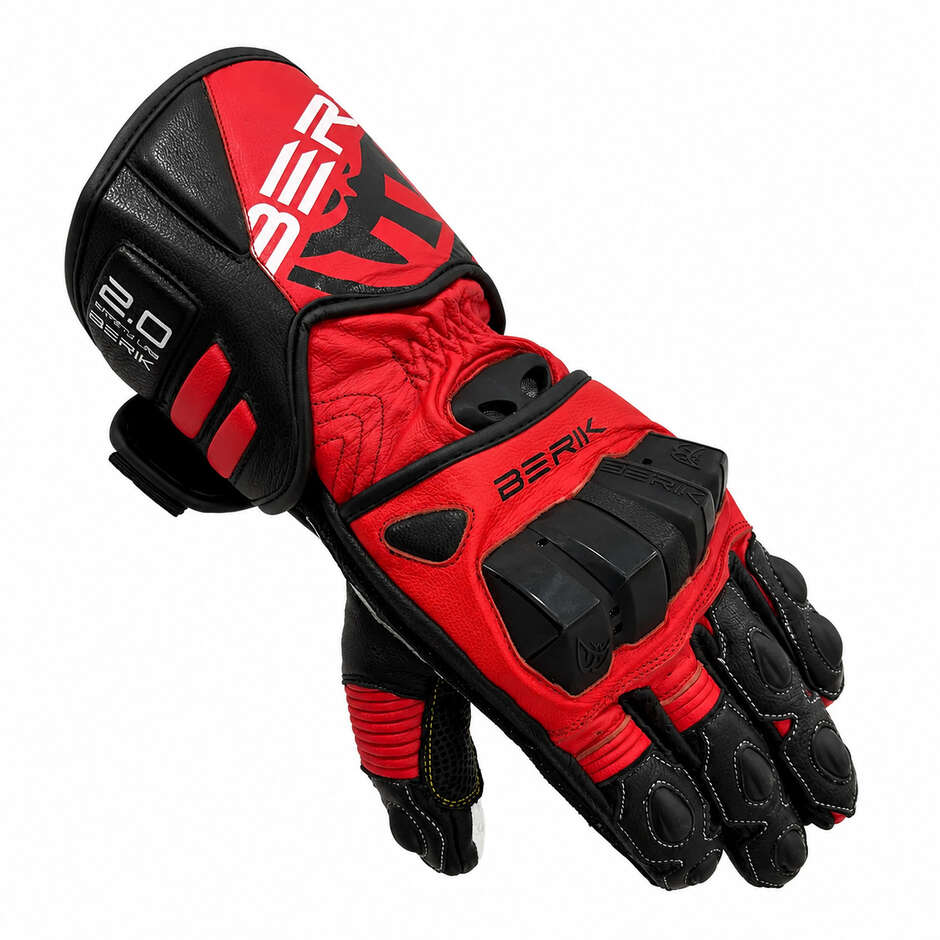 Berik 2.0 Leder-Rennmotorradhandschuhe G-255106 Schwarz Fluoreszierendes Rot