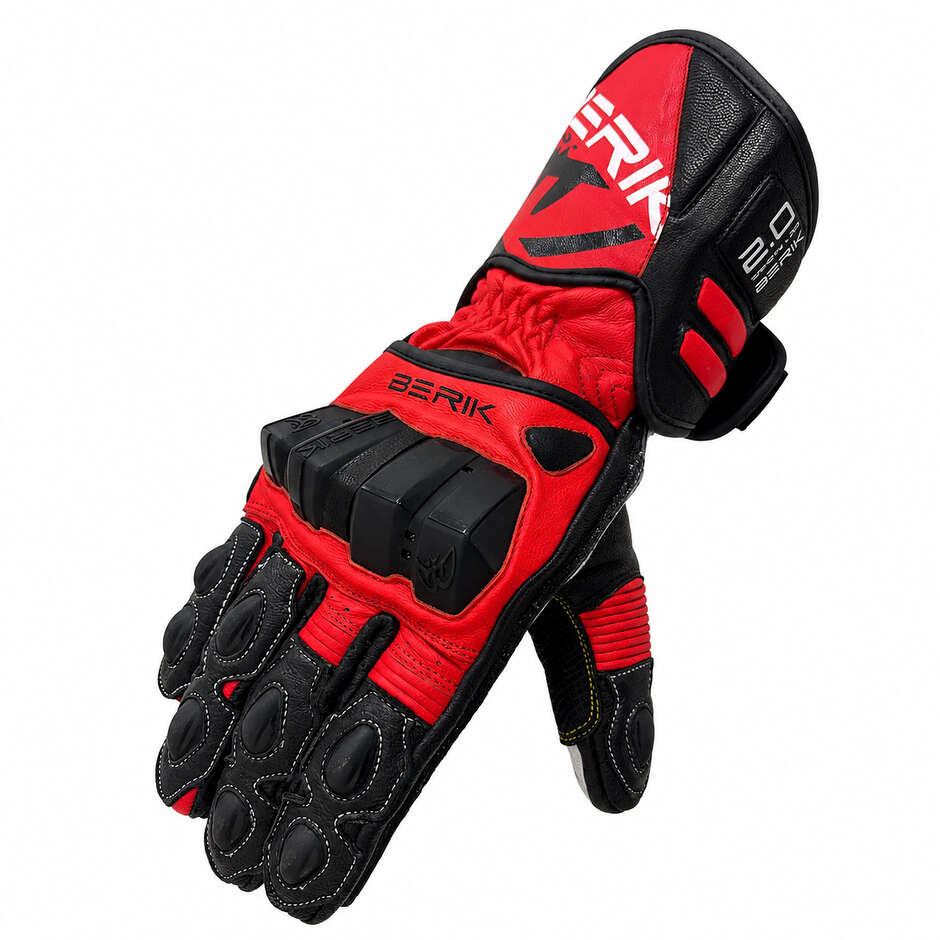 Berik 2.0 Leder-Rennmotorradhandschuhe G-255106 Schwarz Fluoreszierendes Rot