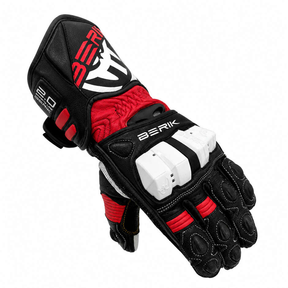 Berik 2.0 Leder-Rennmotorradhandschuhe G-255106 Schwarz Weiß Rot