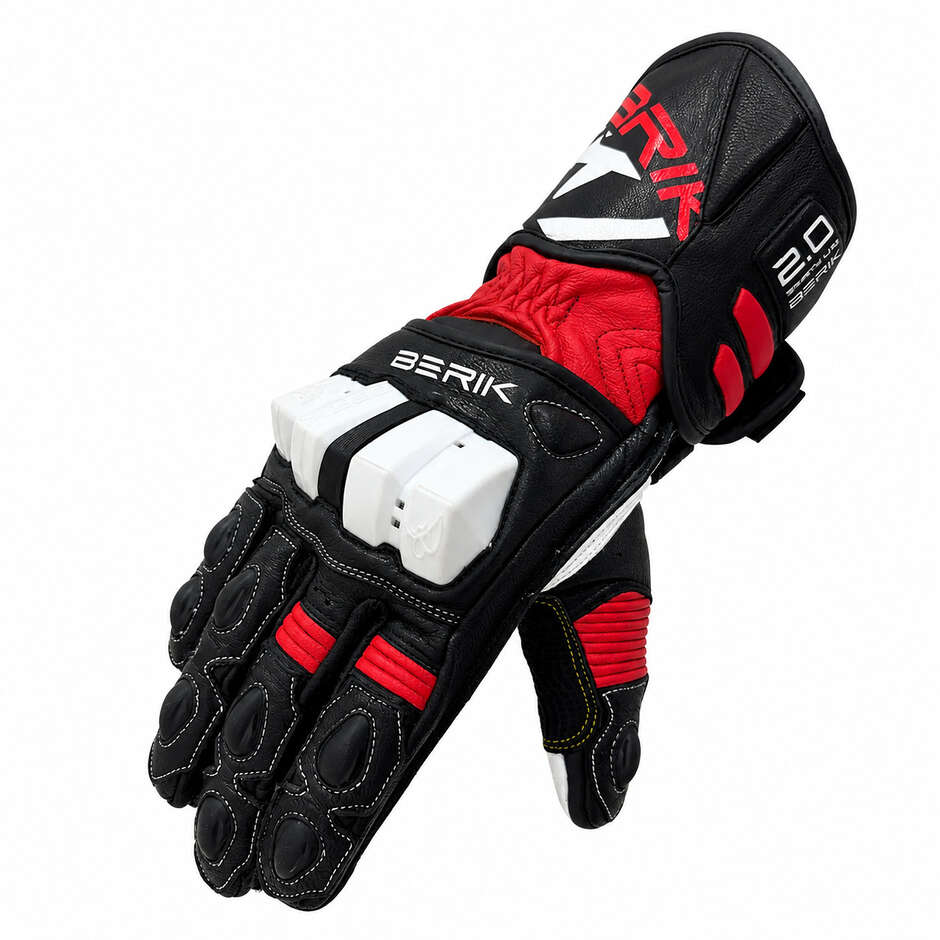 Berik 2.0 Leder-Rennmotorradhandschuhe G-255106 Schwarz Weiß Rot