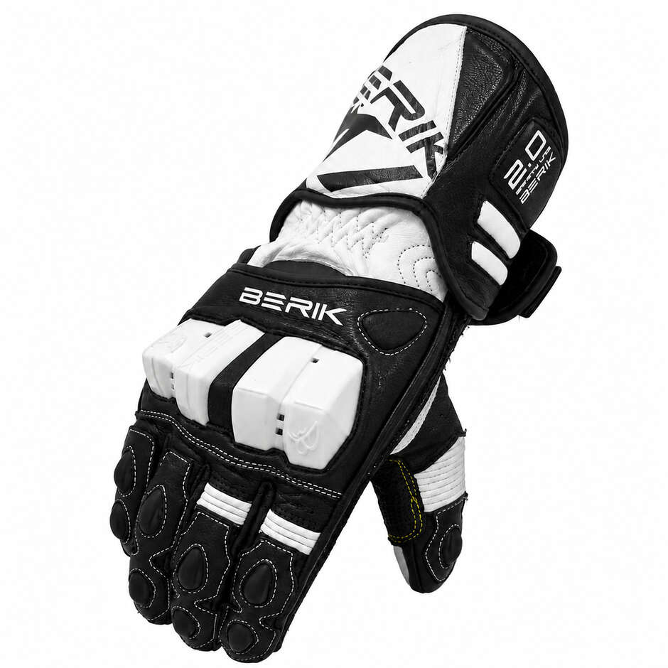 Berik 2.0 Leder-Rennmotorradhandschuhe G-255106 Schwarz Weiß