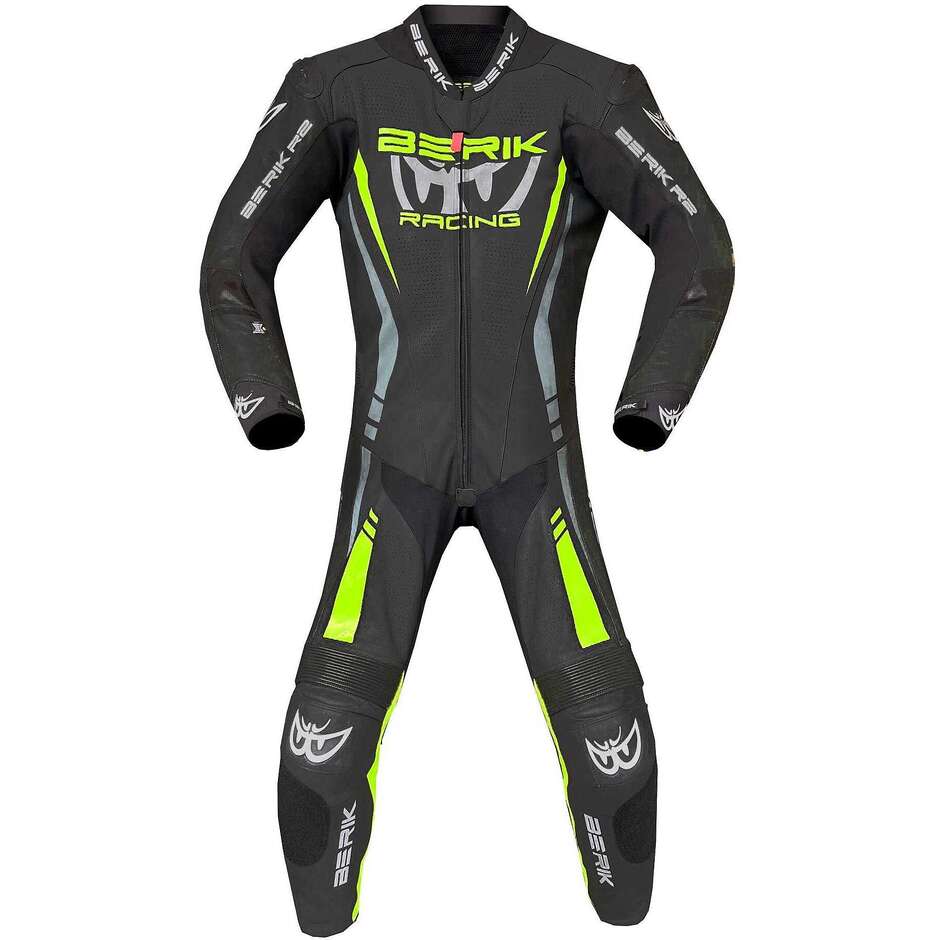 Berik 2.0 Ls1-171334FR Schwarz Fluoreszierend Gelb Professioneller Leder-Motorradanzug