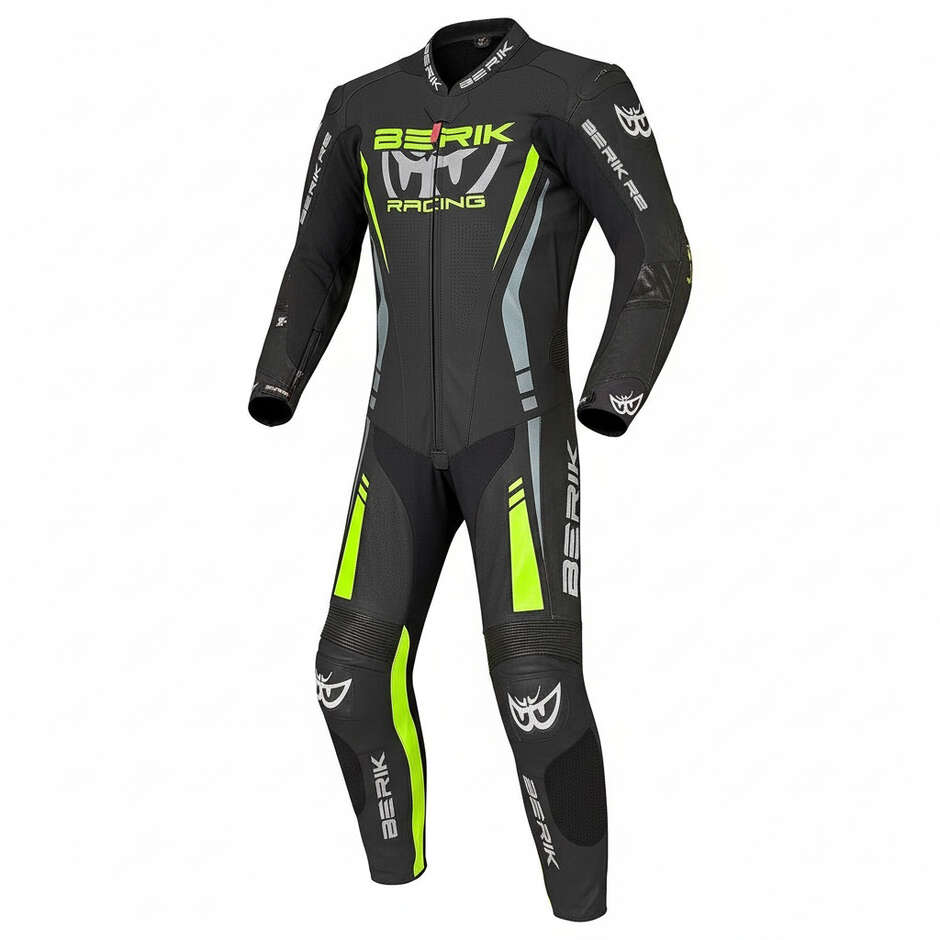 Berik 2.0 Ls1-171334FR Schwarz Fluoreszierend Gelb Professioneller Leder-Motorradanzug