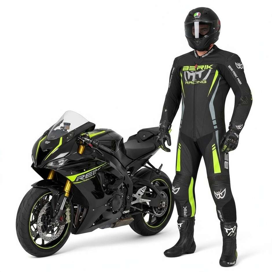 Berik 2.0 Ls1-171334FR Schwarz Fluoreszierend Gelb Professioneller Leder-Motorradanzug