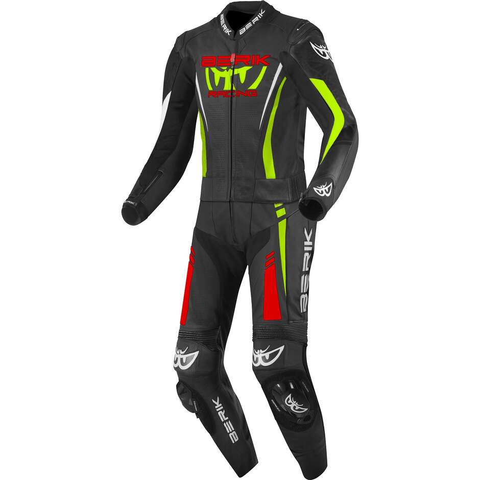 Berik 2.0 LS2-173334FR Two-Piece Leather Motorcycle Suit Black Fluorescent Yellow Red