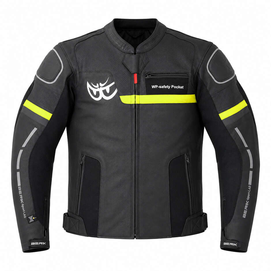 Berik 2.0 Motorcycle Leather Jacket LJ-181377 Black Yellow Fluo