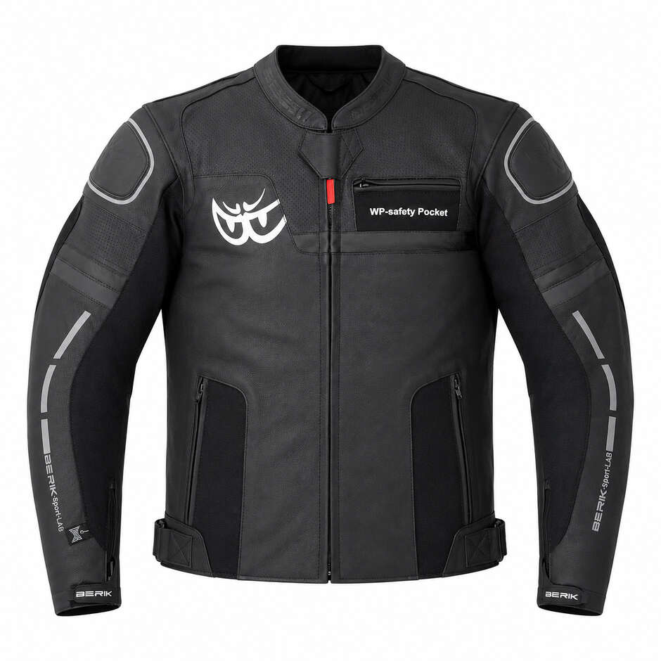 Berik 2.0 Motorrad Technische Jacke aus Leder LJ-181377 Schwarz Grau