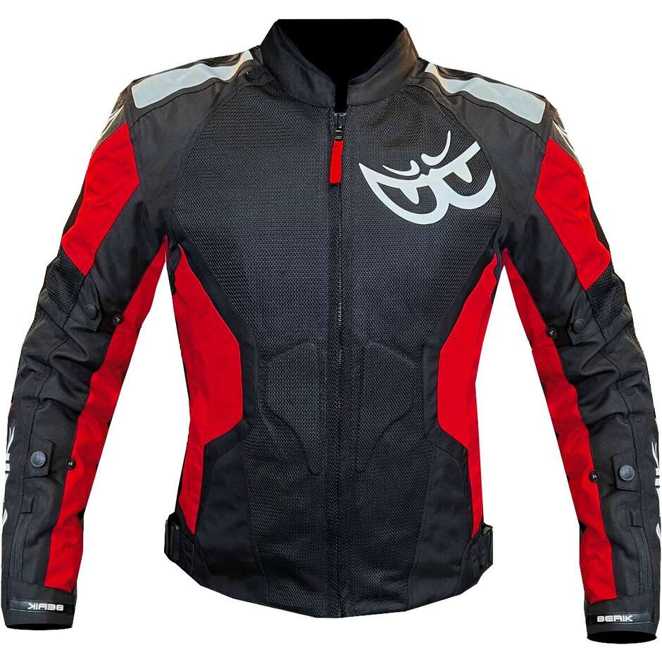 Berik 2.0 NJ-173315L Mesh Air Perforated Damen-Motorradjacke mit herausnehmbarem Futter, Schwarz und Rot