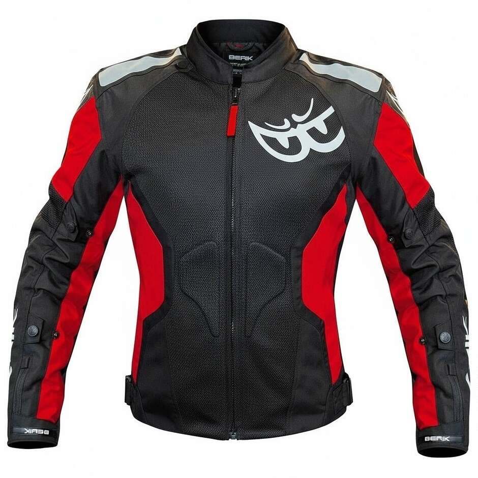 Berik 2.0 NJ-173315L Mesh Air Perforated Damen-Motorradjacke mit herausnehmbarem Futter, Schwarz und Rot