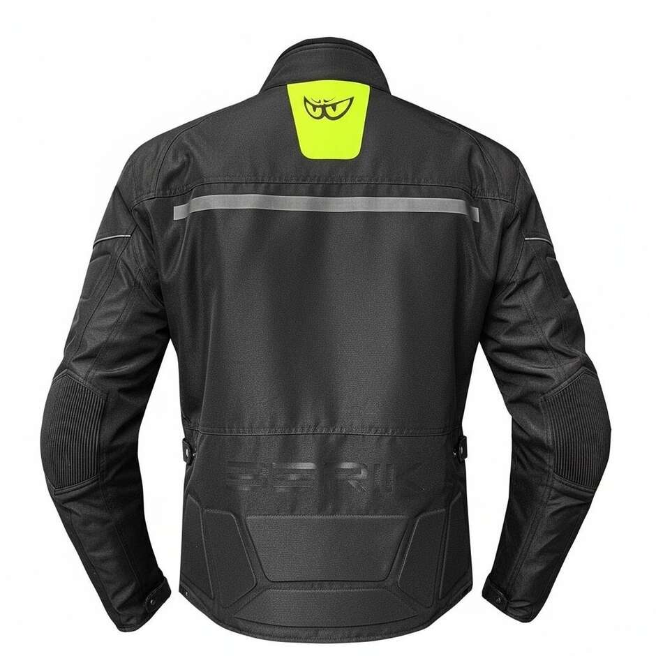 Berik 2.0 NJ-223301-EL WP Motorradjacke aus technischem Gewebe, Schwarz, Fluoreszierendes Gelb