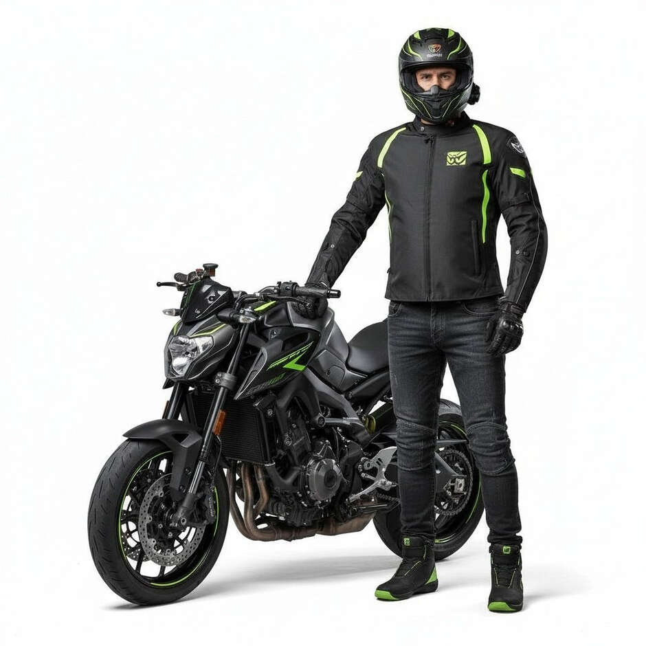 Berik 2.0 NJ-223301-EL WP Motorradjacke aus technischem Gewebe, Schwarz, Fluoreszierendes Gelb