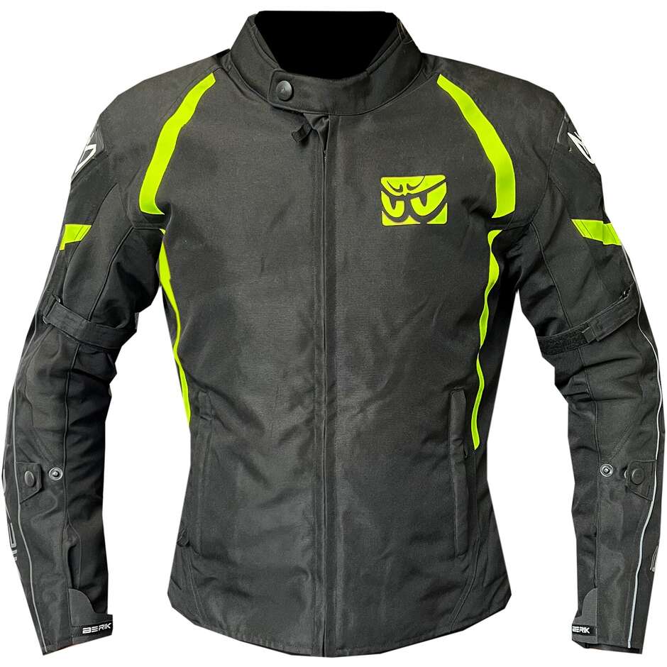 Berik 2.0 NJ-223301l-L-EL WP Damen-Motorradjacke aus technischem Stoff, Schwarz, Fluoreszierendes Gelb