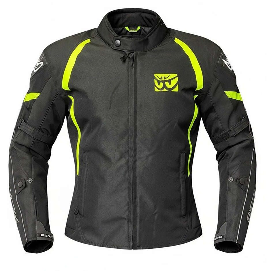 Berik 2.0 NJ-223301l-L-EL WP Damen-Motorradjacke aus technischem Stoff, Schwarz, Fluoreszierendes Gelb