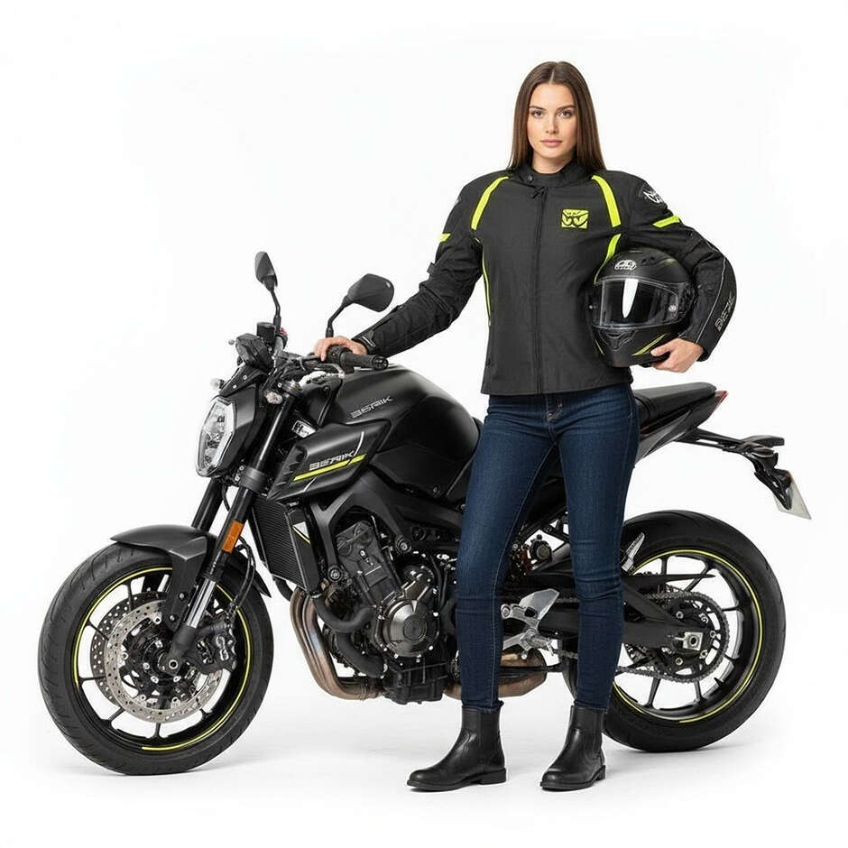 Berik 2.0 NJ-223301l-L-EL WP Damen-Motorradjacke aus technischem Stoff, Schwarz, Fluoreszierendes Gelb